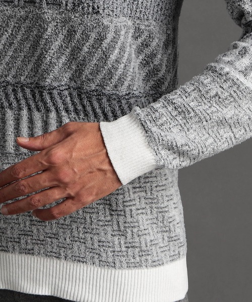 NICOLE CLUB FOR MEN（ニコルクラブフォーメン）の「編地切替 シャギーランダムボーダーニット（ニット/セーター・メンズ・ホワイト系1/ブラック系1/ブラック×グレー・MEDIUM/LARGE/X-LARGE）」の10枚目の写真