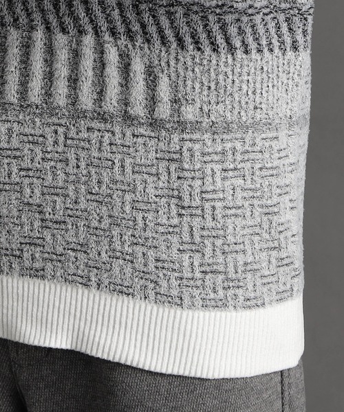NICOLE CLUB FOR MEN（ニコルクラブフォーメン）の「編地切替 シャギーランダムボーダーニット（ニット/セーター・メンズ・ホワイト系1/ブラック系1/ブラック×グレー・MEDIUM/LARGE/X-LARGE）」の11枚目の写真