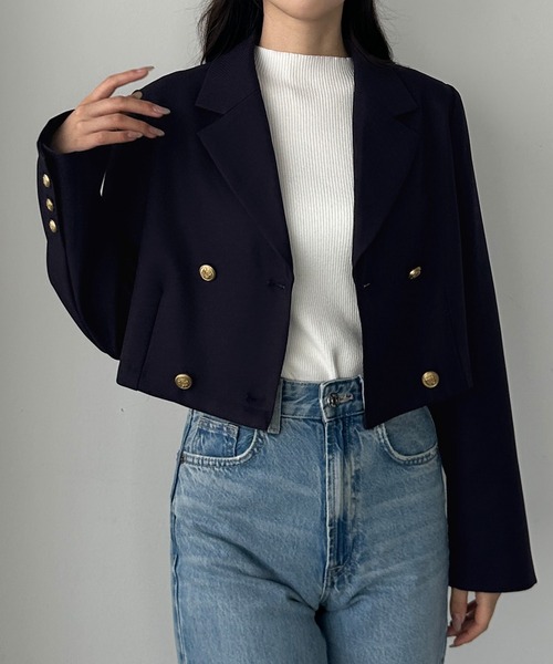 セール】ゴールドボタンショートテーラードジャケット（テーラード