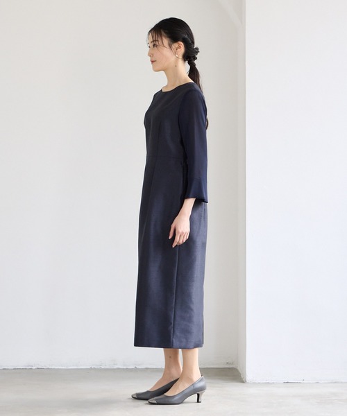 AIMER(エメ)の「シフォンスリーブシャンタンワンピース 結婚式 お呼ばれ ドレス 20代 30代 40代(ワンピース・レディース・ネイビー/ベージュ・LARGE/MEDIUM)」の3枚目の写真