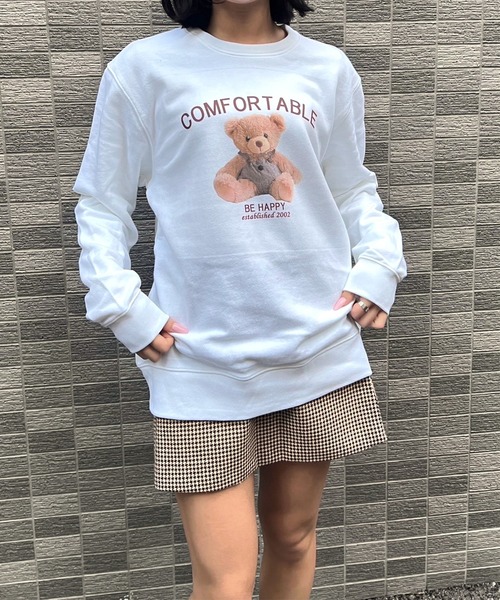 merrylatte(メリーラテ)の「【軽量】テディベアデザイントレーナー スウェット(スウェット・レディース・ホワイト・LARGE)」の1枚目の写真