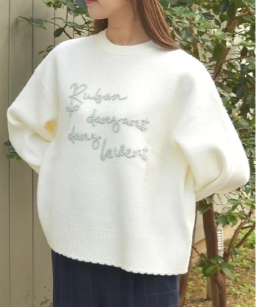セール】コード刺繍風ロゴニットプルオーバー（ニット/セーター