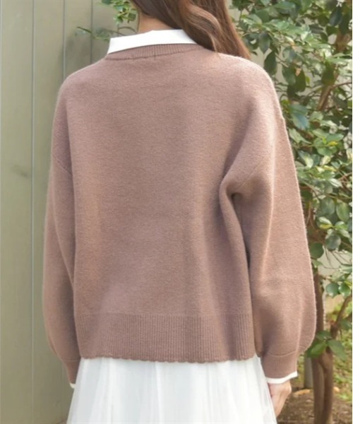 axes femme 長袖ニット セーター 赤紫 刺繍 薔薇ボタン 可愛い M 雪桜刺繍オフショル風ニット | outlet | axes femme online shop