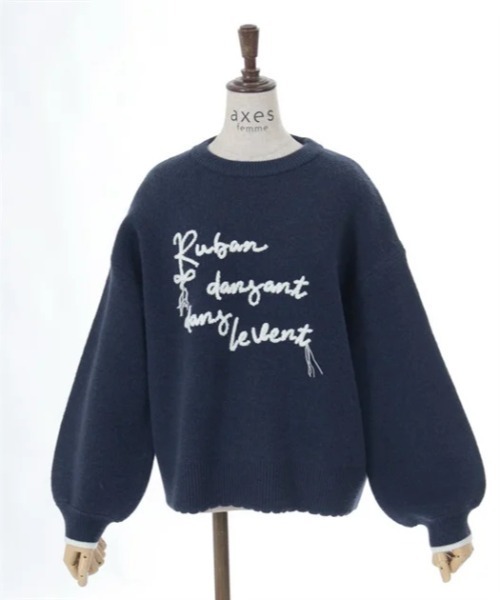295◆スヌード付ロング丈プルオーバー 生成り axes femme アクシーズ セール】コード刺繍風ロゴニットプルオーバー（ニット/セーター