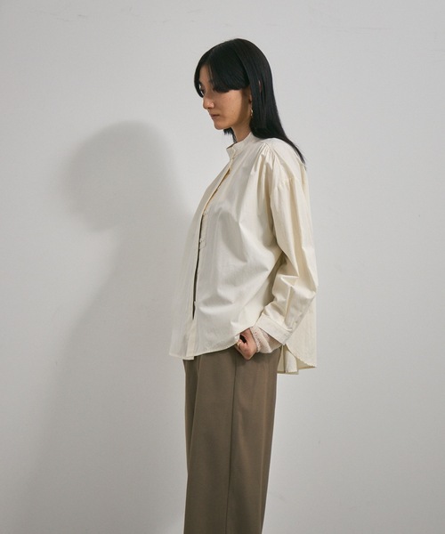 ブラウス シャツ プリントパッチ付き後ろボタンコーデュロイオーバーサイズシャツ レディース Eimee Law ブラウス シャツ パッチワークデニムプリントシャツ
