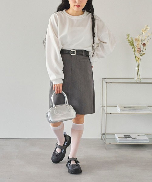 LinoU.(リノユー)の「ワッフル編みロングTシャツ(Tシャツ/カットソー・レディース・ホワイト/ブラック/グレー・M/L)」の5枚目の写真