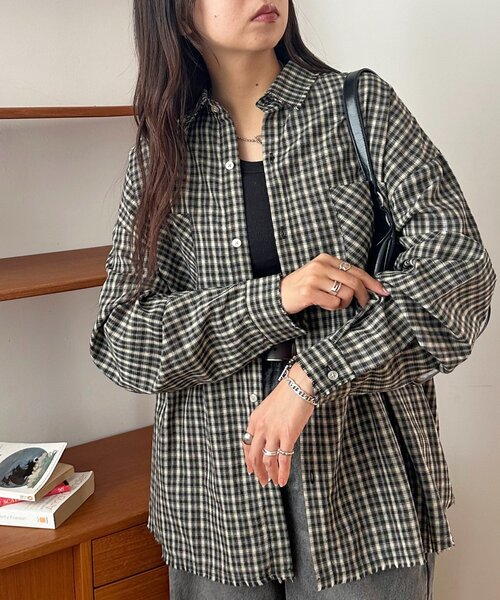 【SS先行予約】チェックフリンジオーバーシャツ《ユニセックス》（シャツ/ブラウス）｜DISCOAT（ディスコート）