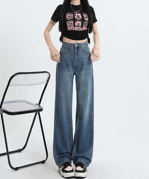 BANICO(バニコ)の「【BANICO】ウォッシュデニムパンツ(デニムパンツ・レディース・ブルー/ライトブルー・LARGE/MEDIUM/SMALL)」の2枚目の写真