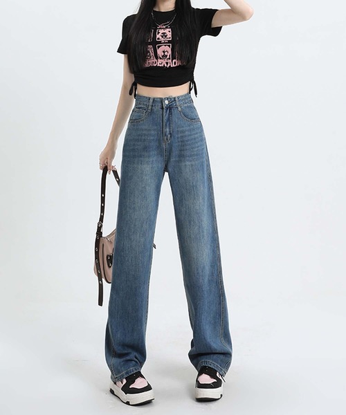 BANICO(バニコ)の「【BANICO】ウォッシュデニムパンツ(デニムパンツ・レディース・ブルー/ライトブルー・LARGE/MEDIUM/SMALL)」の4枚目の写真
