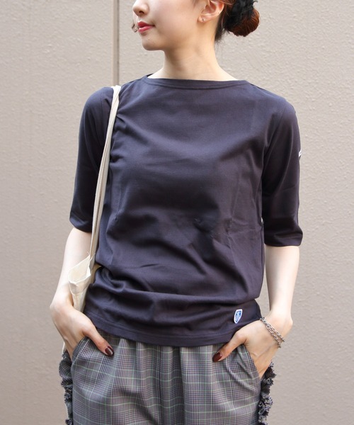 ORCIVAL/オーシバル ボートネックハーフスリーブプルオーバー
