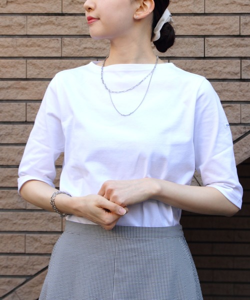 ORCIVAL（オーシバル）の「ORCIVAL/オーシバル　ボートネックハーフスリーブプルオーバー　ソリッド　BOATNECK HALFSLEEVE PULLOVER SOLID　OR-C0136 BFJ（Tシャツ/カットソー・レディース・ブラック/ホワイト/ナチュラル/ネイビー・2/1）」の2枚目の写真