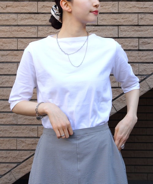 ORCIVAL/オーシバル ボートネックハーフスリーブプルオーバー