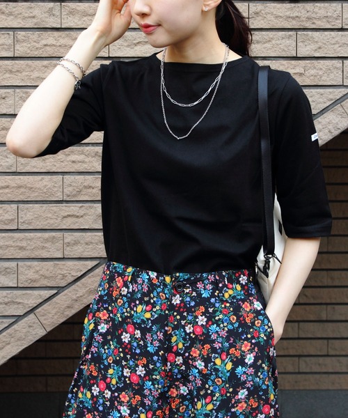 ORCIVAL（オーシバル）の「ORCIVAL/オーシバル　ボートネックハーフスリーブプルオーバー　ソリッド　BOATNECK HALFSLEEVE PULLOVER SOLID　OR-C0136 BFJ（Tシャツ/カットソー・レディース・ブラック/ホワイト/ナチュラル/ネイビー・2/1）」の5枚目の写真