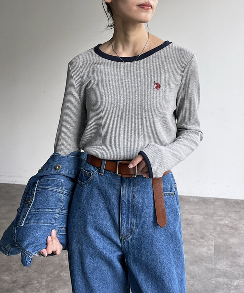 U.S. POLO ASSN.(ユーエスポロアッスン)の「【U.S. POLO ASSN.】クルーネックリブロンT(Tシャツ/カットソー・レディース・アイボリー/ブラック/グリーン系その他/ホワイト系その他/グレー・FREE)」の4枚目の写真