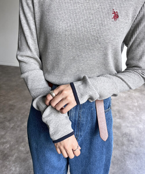 U.S. POLO ASSN.(ユーエスポロアッスン)の「【U.S. POLO ASSN.】クルーネックリブロンT(Tシャツ/カットソー・レディース・アイボリー/ブラック/グリーン系その他/ホワイト系その他/グレー・FREE)」の22枚目の写真