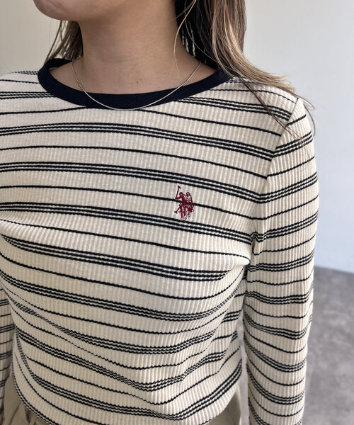 U.S. POLO ASSN.(ユーエスポロアッスン)の「【U.S. POLO ASSN.】クルーネックリブロンT(Tシャツ/カットソー・レディース・アイボリー/ブラック/グリーン系その他/ホワイト系その他/グレー・FREE)」の16枚目の写真