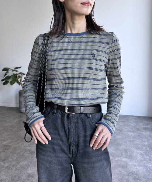 U.S. POLO ASSN.(ユーエスポロアッスン)の「【U.S. POLO ASSN.】クルーネックリブロンT(Tシャツ/カットソー・レディース・アイボリー/ブラック/グリーン系その他/ホワイト系その他/グレー・FREE)」の13枚目の写真