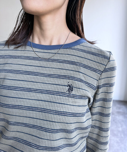 U.S. POLO ASSN.(ユーエスポロアッスン)の「【U.S. POLO ASSN.】クルーネックリブロンT(Tシャツ/カットソー・レディース・アイボリー/ブラック/グリーン系その他/ホワイト系その他/グレー・FREE)」の8枚目の写真