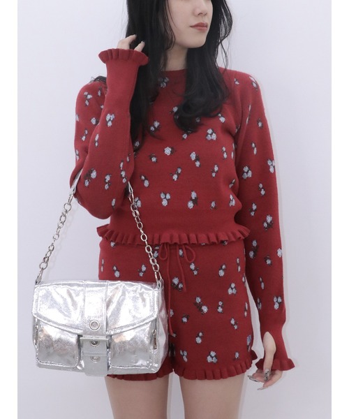 jouetie（ジュエティ）の「【jouetie×HTH】フリルフラワーニット【コラボ/セットアップ対応】（ニット/セーター・レディース・レッド/アイボリー・MEDIUM）」の2枚目の写真