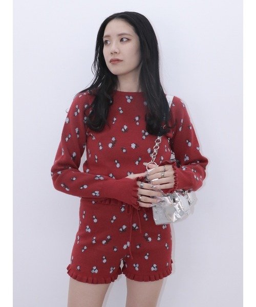 jouetie（ジュエティ）の「【jouetie×HTH】フリルフラワーニット【コラボ/セットアップ対応】（ニット/セーター・レディース・レッド/アイボリー・MEDIUM）」の12枚目の写真