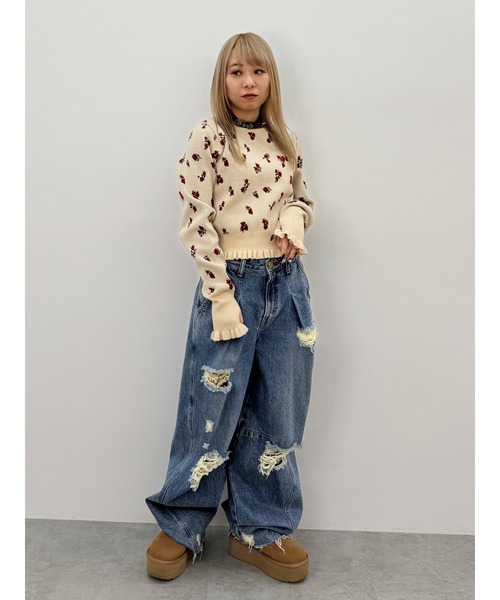 jouetie（ジュエティ）の「【jouetie×HTH】フリルフラワーニット【コラボ/セットアップ対応】（ニット/セーター・レディース・レッド/アイボリー・MEDIUM）」の8枚目の写真