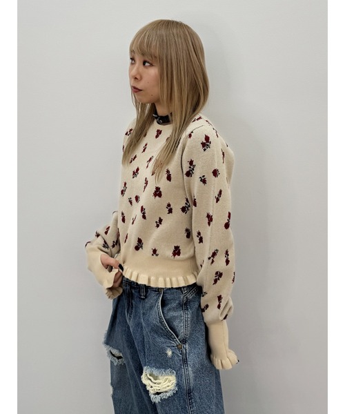 jouetie（ジュエティ）の「【jouetie×HTH】フリルフラワーニット【コラボ/セットアップ対応】（ニット/セーター・レディース・レッド/アイボリー・MEDIUM）」の9枚目の写真