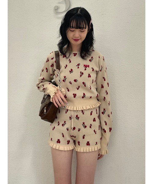 jouetie（ジュエティ）の「【jouetie×HTH】フリルフラワーニット【コラボ/セットアップ対応】（ニット/セーター・レディース・レッド/アイボリー・MEDIUM）」の3枚目の写真