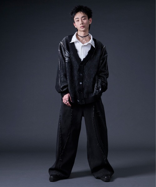 Ellno Loset(エルノロゼット)の「フリンジラインダメージデニム(デニムパンツ・メンズ・ブラック・MEDIUM/SMALL/X-SMALL/LARGE)」の6枚目の写真