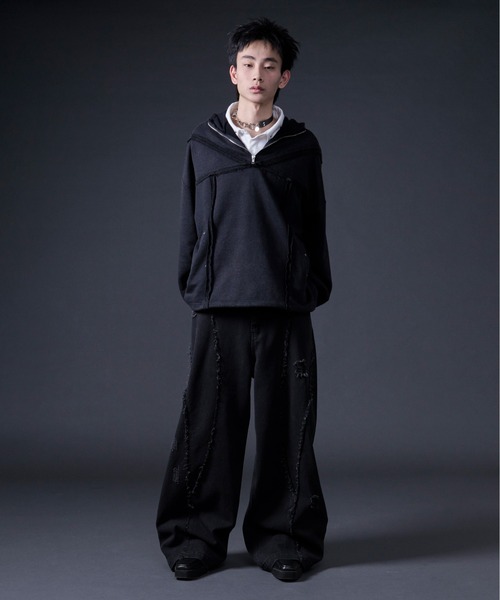 Ellno Loset(エルノロゼット)の「フリンジラインダメージデニム(デニムパンツ・メンズ・ブラック・MEDIUM/SMALL/X-SMALL/LARGE)」の8枚目の写真