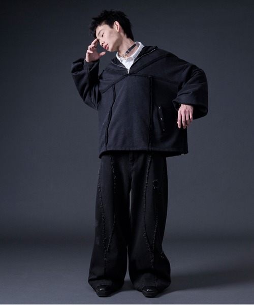 Ellno Loset(エルノロゼット)の「フリンジラインダメージデニム(デニムパンツ・メンズ・ブラック・MEDIUM/SMALL/X-SMALL/LARGE)」の10枚目の写真