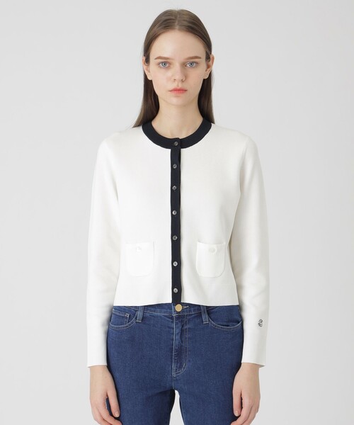 BLUE LABEL CRESTBRIDGE(ブルーレーベルクレストブリッジ)の「コットンポリエステルスムースニットカーディガン(カーディガン/ボレロ・レディース・レッド系その他/ダークネイビー/イエロー/オフホワイト/ブルー・38)」の2枚目の写真