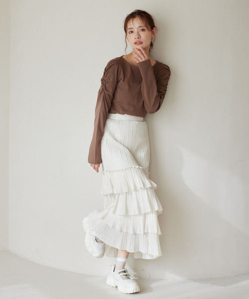 mysty woman(ミスティウーマン)の「【WEB限定】ギャザースリーブプルオーバー 326663(Tシャツ/カットソー・レディース・アイボリー/オフホワイト/ブラック/ブラウン/ピンク・FREE)」の10枚目の写真