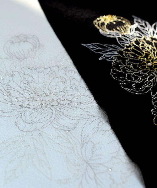 半衿 レース刺繍＆ストーン ピオニー 日本製
