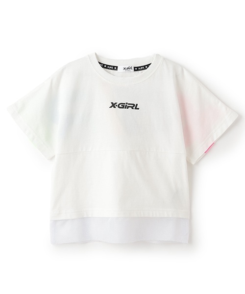 X-girl Stages（エックスガールステージス）の「カラフルロゴメッシュ切替半袖Tシャツ（Tシャツ/カットソー・キッズ・ブルー/オフホワイト/ブラック・110cm/120cm/130cm/140cm/90cm/100cm/80ｃｍ）」の2枚目の写真