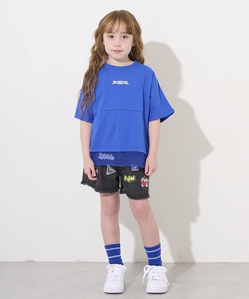 X-girl Stages（エックスガールステージス）の「カラフルロゴメッシュ切替半袖Tシャツ（Tシャツ/カットソー・キッズ・ブルー/オフホワイト/ブラック・110cm/120cm/130cm/140cm/90cm/100cm/80ｃｍ）」の5枚目の写真
