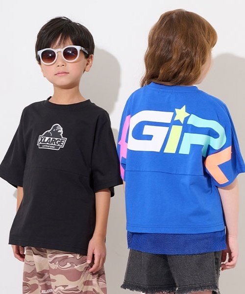 X-girl Stages（エックスガールステージス）の「カラフルロゴメッシュ切替半袖Tシャツ（Tシャツ/カットソー・キッズ・ブルー/オフホワイト/ブラック・110cm/120cm/130cm/140cm/90cm/100cm/80ｃｍ）」の6枚目の写真