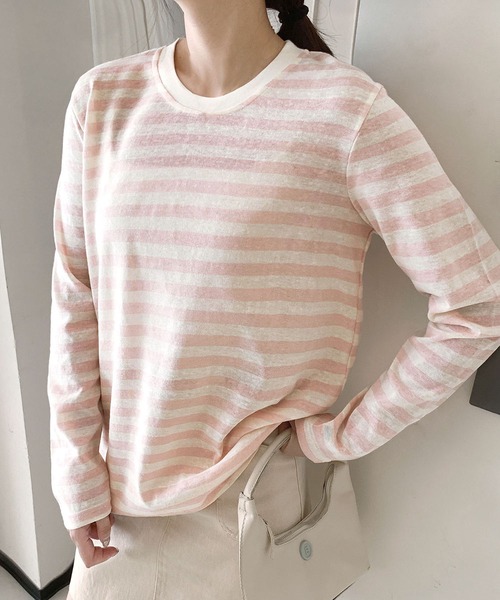 LOWO(ロワ)の「ボーダーカットソー(Tシャツ/カットソー・レディース・ブラック/ネイビー/ブルー/ピンクベージュ・FREE)」の10枚目の写真