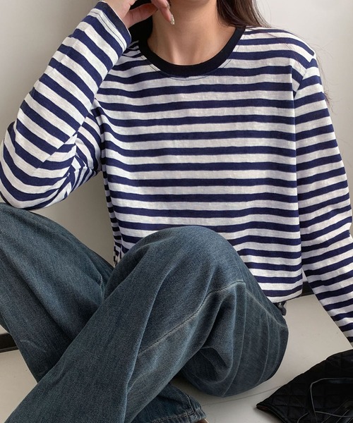 LOWO(ロワ)の「ボーダーカットソー(Tシャツ/カットソー・レディース・ブラック/ネイビー/ブルー/ピンクベージュ・FREE)」の11枚目の写真