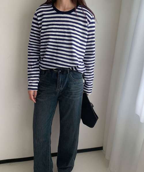 LOWO(ロワ)の「ボーダーカットソー(Tシャツ/カットソー・レディース・ブラック/ネイビー/ブルー/ピンクベージュ・FREE)」の12枚目の写真