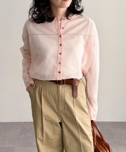 fredy emue（フレディエミュ）の「リネン混配色シアーカーディガン（カーディガン/ボレロ・レディース・グレー/オフホワイト/ブラック/ベビーピンク・38）」の4枚目の写真