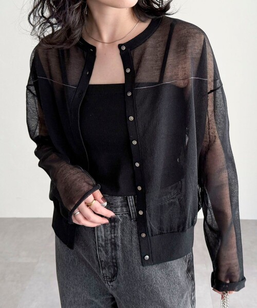 fredy emue（フレディエミュ）の「リネン混配色シアーカーディガン（カーディガン/ボレロ・レディース・グレー/オフホワイト/ブラック/ベビーピンク・38）」の10枚目の写真