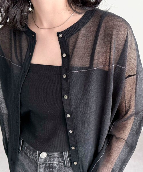 fredy emue（フレディエミュ）の「リネン混配色シアーカーディガン（カーディガン/ボレロ・レディース・グレー/オフホワイト/ブラック/ベビーピンク・38）」の15枚目の写真