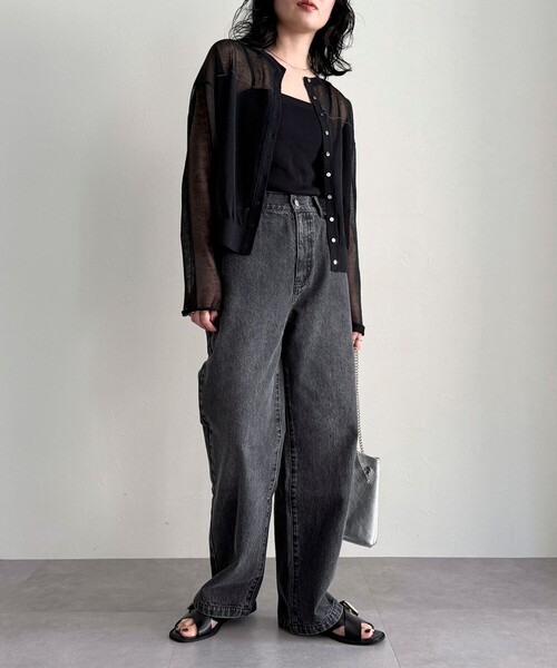 fredy emue（フレディエミュ）の「リネン混配色シアーカーディガン（カーディガン/ボレロ・レディース・グレー/オフホワイト/ブラック/ベビーピンク・38）」の18枚目の写真