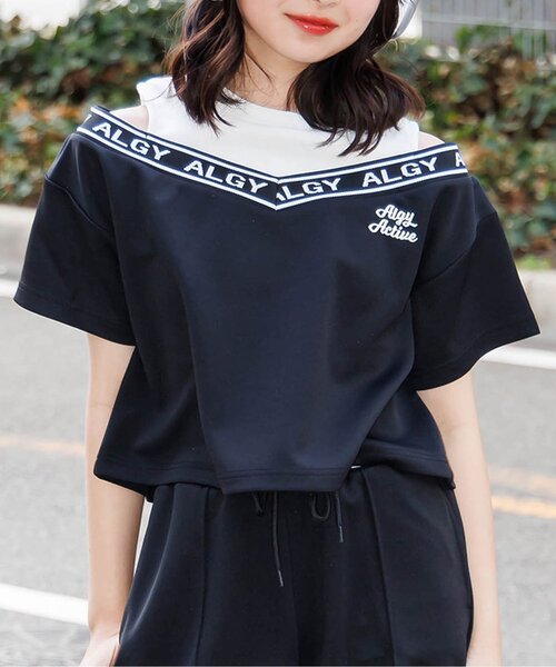 algy(アルジー)の「【AC半袖TIVE/セットアップ】ドッキング半袖T_ 吸水速乾(Tシャツ/カットソー・キッズ・オフホワイト/サックスブルー/ブラック・SMALL/MEDIUM/X-SMALL/XX-SMALL)」の1枚目の写真
