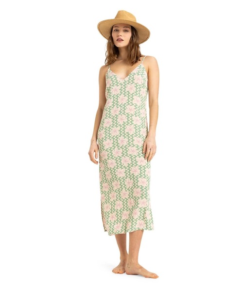 ROXY（ロキシー）の「STAY SUNNY SLIP DRES /ロキシーハイビスカス柄キャミソールロングワンピース（ワンピース・レディース・グリーン・SMALL/MEDIUM/X-SMALL）」の3枚目の写真