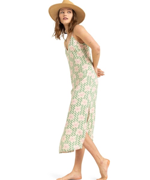 ROXY（ロキシー）の「STAY SUNNY SLIP DRES /ロキシーハイビスカス柄キャミソールロングワンピース（ワンピース・レディース・グリーン・SMALL/MEDIUM/X-SMALL）」の11枚目の写真