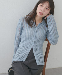 natural couture | 【WEB限定】メッシュ編み衿付きニットカーディガン(カーディガン/ボレロ)