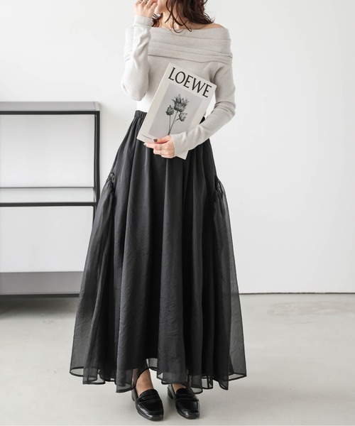 AMELY(エミリー)の「サイドギャザーシフォンスカート(スカート・レディース・ブラック/ベージュ/アイボリー・フリー)」の9枚目の写真