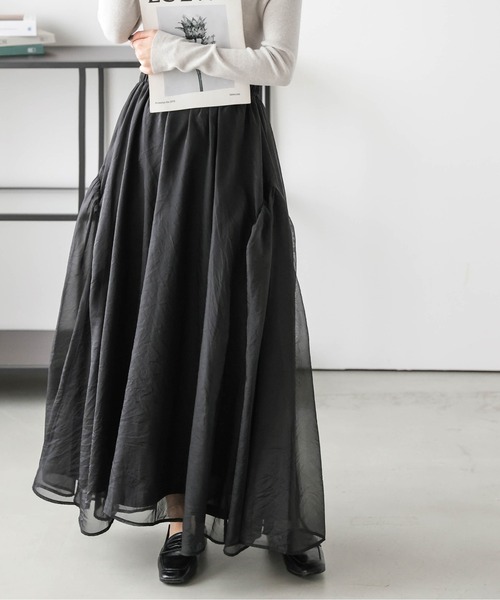 AMELY(エミリー)の「サイドギャザーシフォンスカート(スカート・レディース・ブラック/ベージュ/アイボリー・フリー)」の10枚目の写真