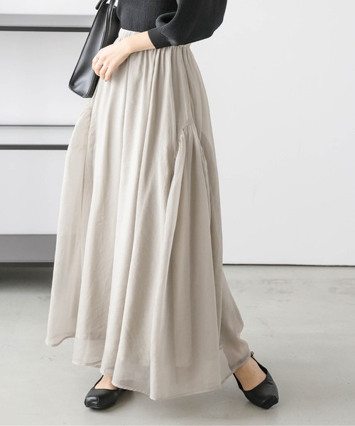 AMELY(エミリー)の「サイドギャザーシフォンスカート(スカート・レディース・ブラック/ベージュ/アイボリー・フリー)」の16枚目の写真